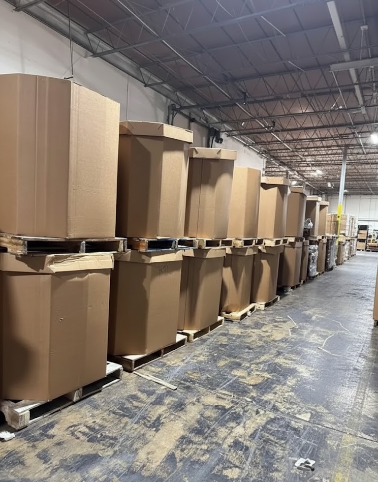 Heavy-duty gaylord boxes stacked in warehouse